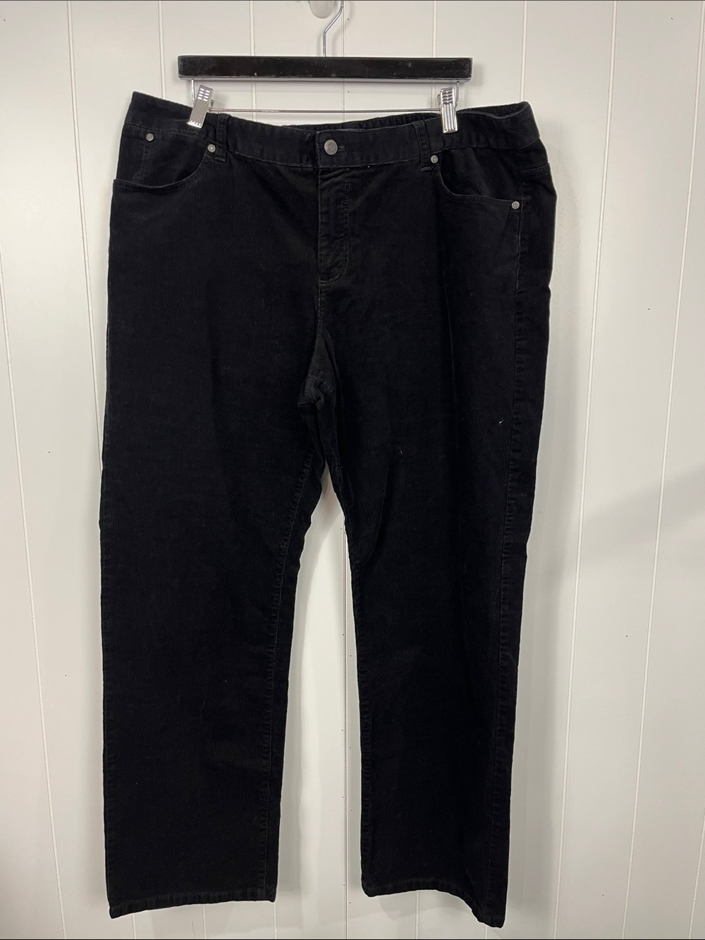 Talbots Corduroy Pant 20W Black Zip/Button Fly Pockets Wide Leg NWOT